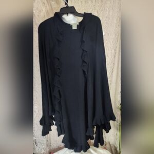 Geneology Black Kimono Wrap Ruffle Sweater
